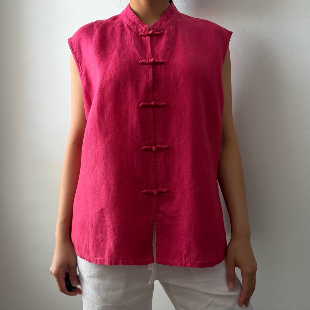 Spring Breeze Italian Hot Pink Mandarin Collar Sleeveless Top - XX-Large